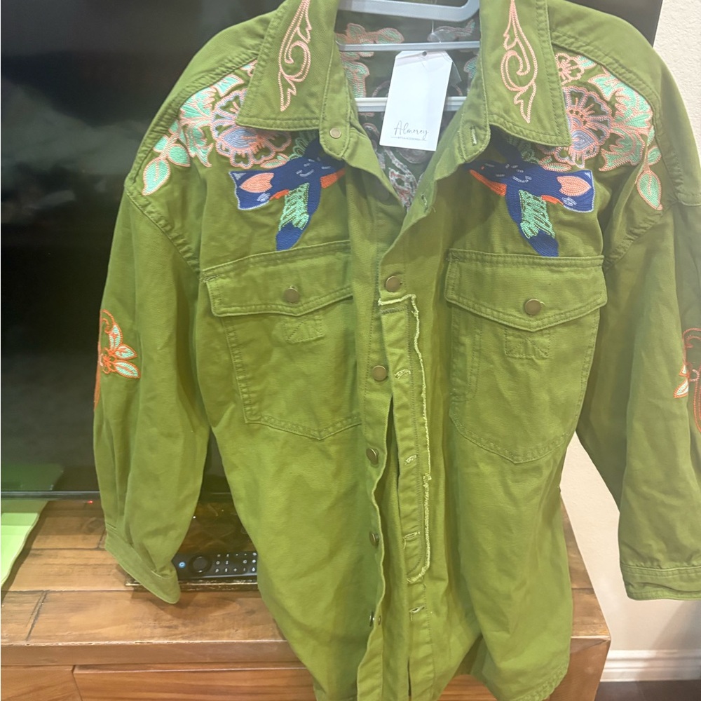 Green Embroidered Utility Jacket